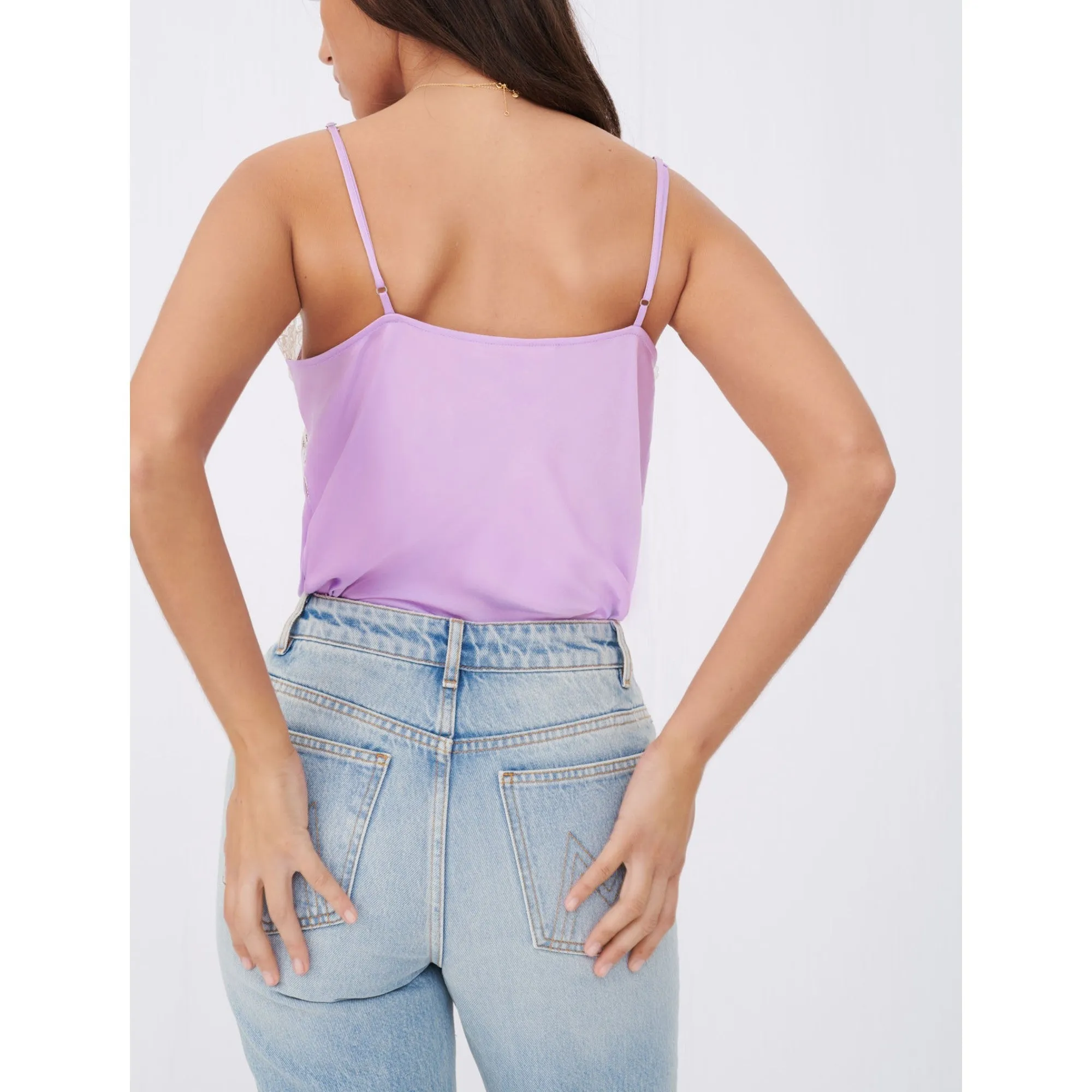 Women Silk Satin And Lace Top - Parma Violet