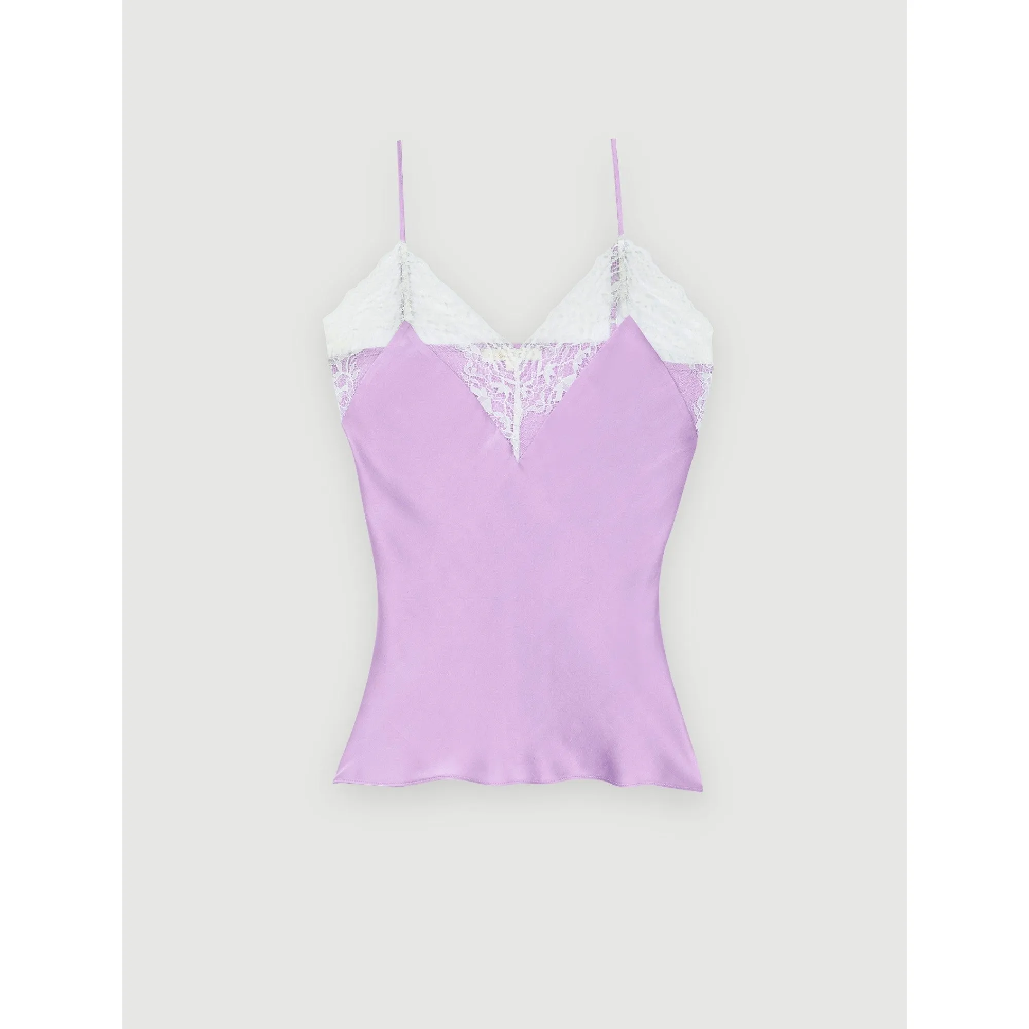 Women Silk Satin And Lace Top - Parma Violet