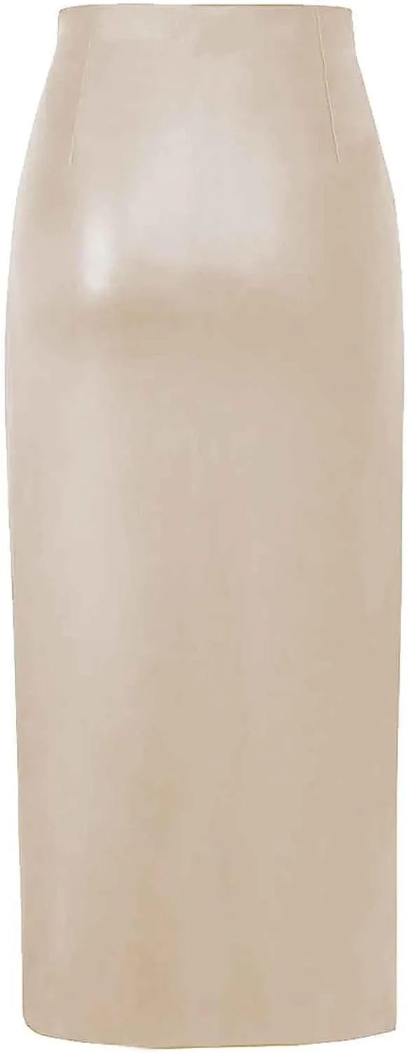 Womens Long Faux Leather Side Slit Skirt Solid Color Bodycon High Waist Slim Pencil Midi Skirt 2025 Trendy