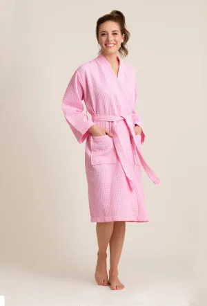 Women's Long Waffle Kimono Pink Robe