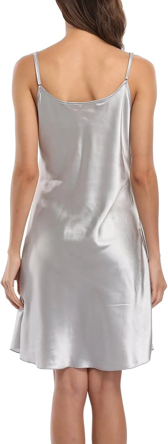 Women's Plus Size Lingerie Robe Sexy Spaghetti Strap Nightgown Satin Sleepwear Chemises Full Slips Nightdress